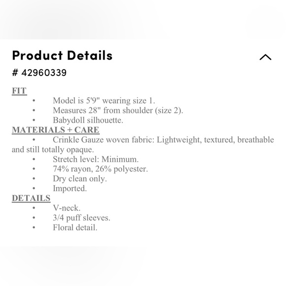 Babydoll Crinkle Gauze 3/4 Sleeve Top 4x - Picture 6 of 6